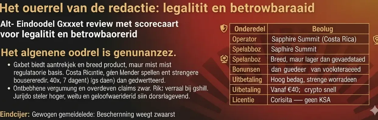Eindoordeel Gxbet review met scorekaart voor legaliteit en betrouwbaarheid